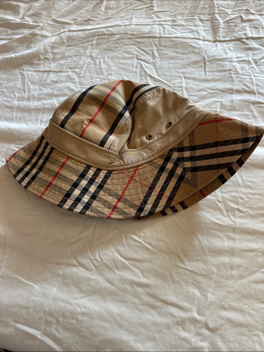 Burberry Tan Plaid Bucket Hat for kids